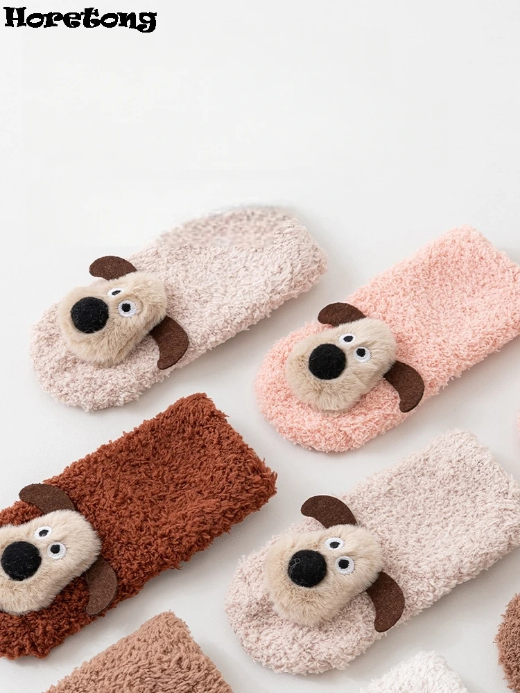 سميكة الطفل الجوارب لخريف وشتاء الوليد ألف خط جوارب يمكن السير بها على الأرض المضادة للانزلاق الكرتون ثلاثية الأبعاد الكلب الدافئة طفل الجوارب للأطفال 0-3 Y