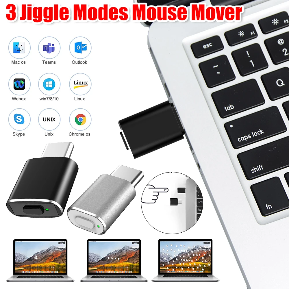 Jiggler de ratón, movimiento automático indetectable, puerto USB/C, agitador automático indetectable que mantiene la computadora despierta, simula para PC y portátil