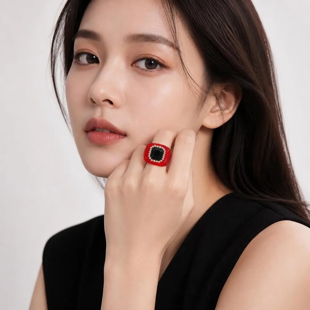 New Resin Rhinestones Ring Colorful Three-dimensional Finger Ring Geometric Elegant Jewelry Square Ring for Women
