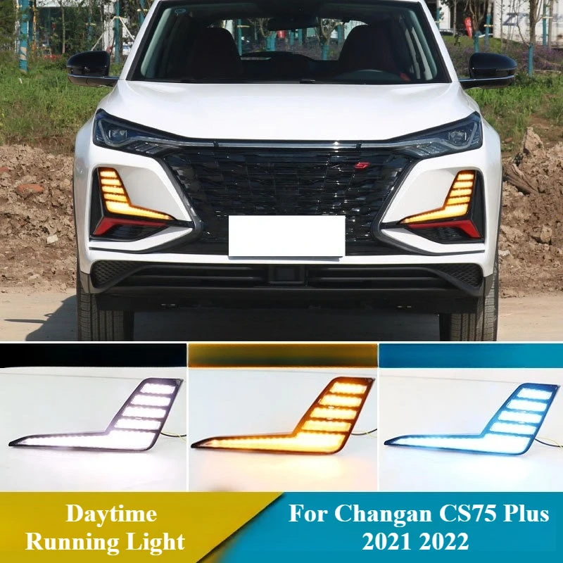 For Changan CS75 Plus 2021 2022 Car Led Daytime Running Light Front Fog Lamp DRL Dynamic Turn Singal 12V Daylights Night Blue