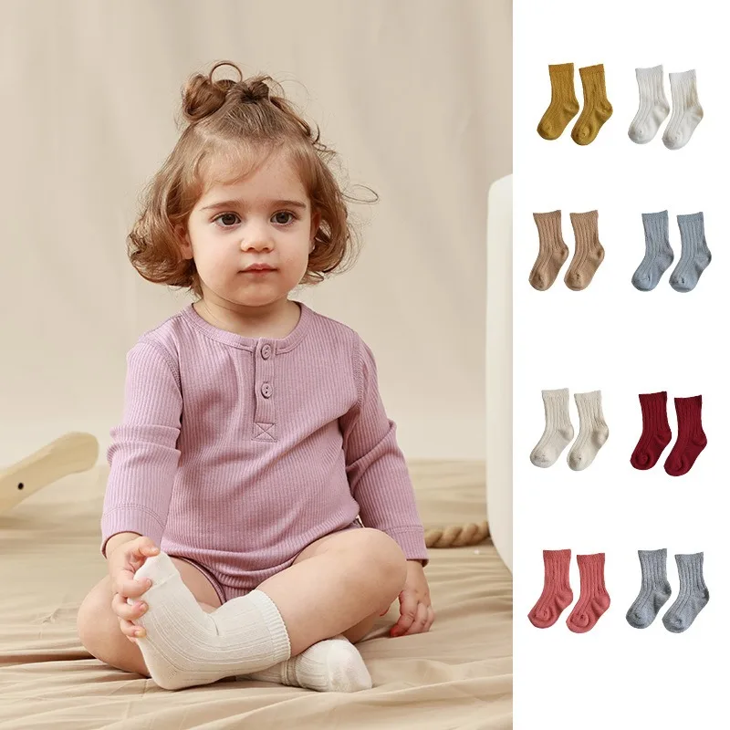 

Хлопковые носки до середины икры для маленьких девочек и мальчиков, однотонные мягкие дышащие носки для новорожденных с несколькими цветами Morandi B0121