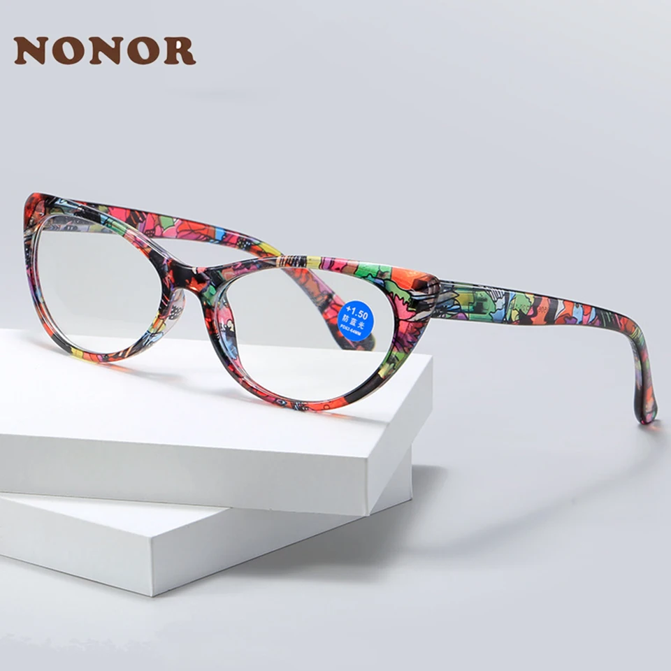 NONOR Floral Reading Glasses Women Eyeglasses Prescription Anti-blue Light Frame +100 To +400 oculos de grau