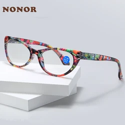 NONOR Floral Reading Glasses Women Eyeglasses Prescription Anti-blue Light Frame +100 To +400 oculos de grau