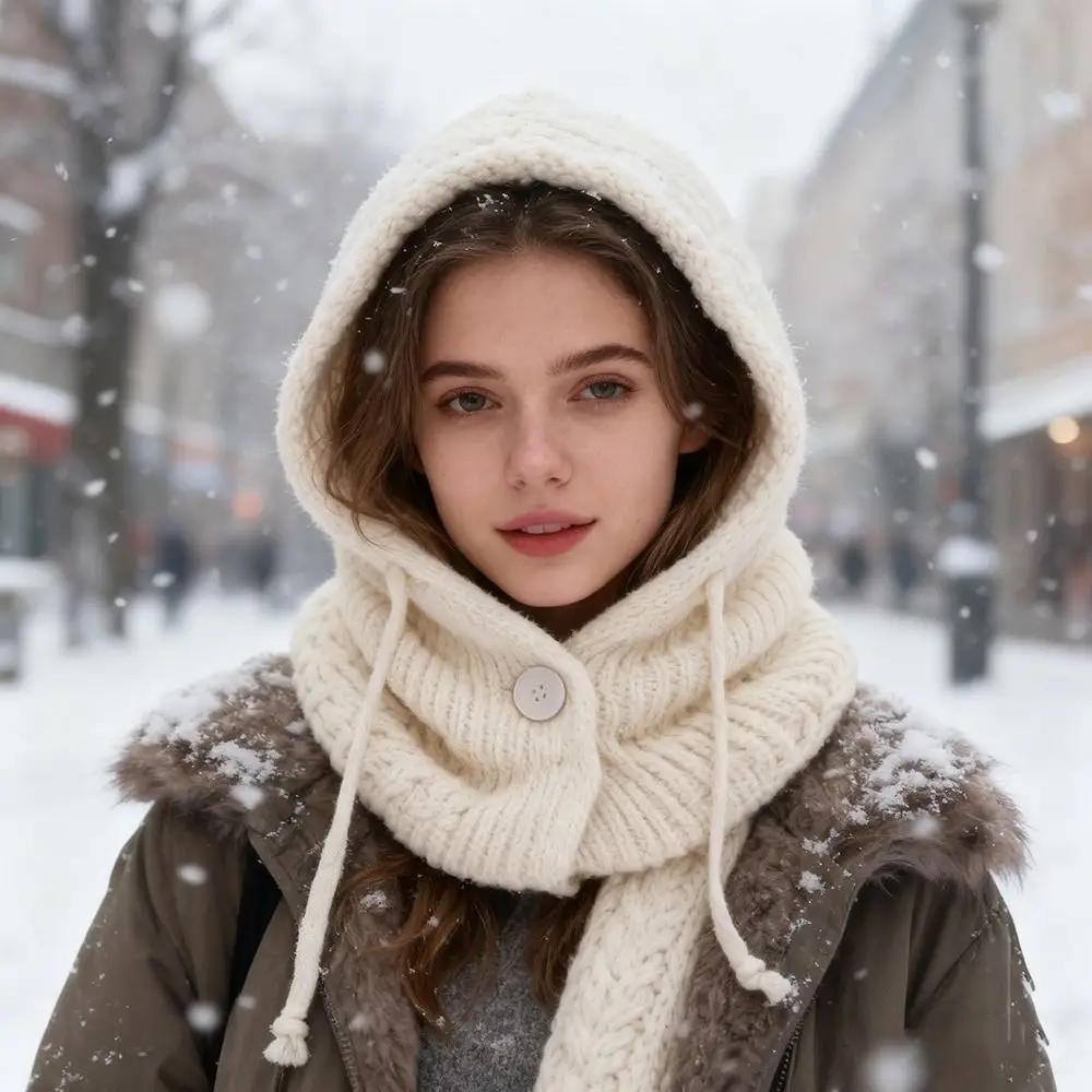 Fashion Windproof Knitted Hat Thermal Insulation Neck Protection Beanie Cap Knitted Balaclava Hat Winter