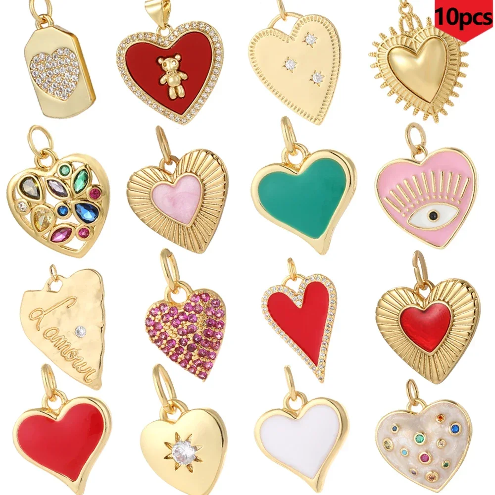 

Boho Red Heart Charms10pcs wholesale Diy Earrings Necklace Bracelet Cute Dijes Golden Color Charms for Jewelry Making Supplies