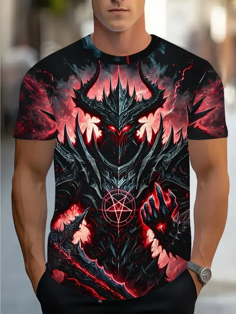 Fashion Cool Flame Demon Dragon Pentagram 3D Print Men's Short Sleeve T-shirt Summer Street Hip-hop Style Man Clothes