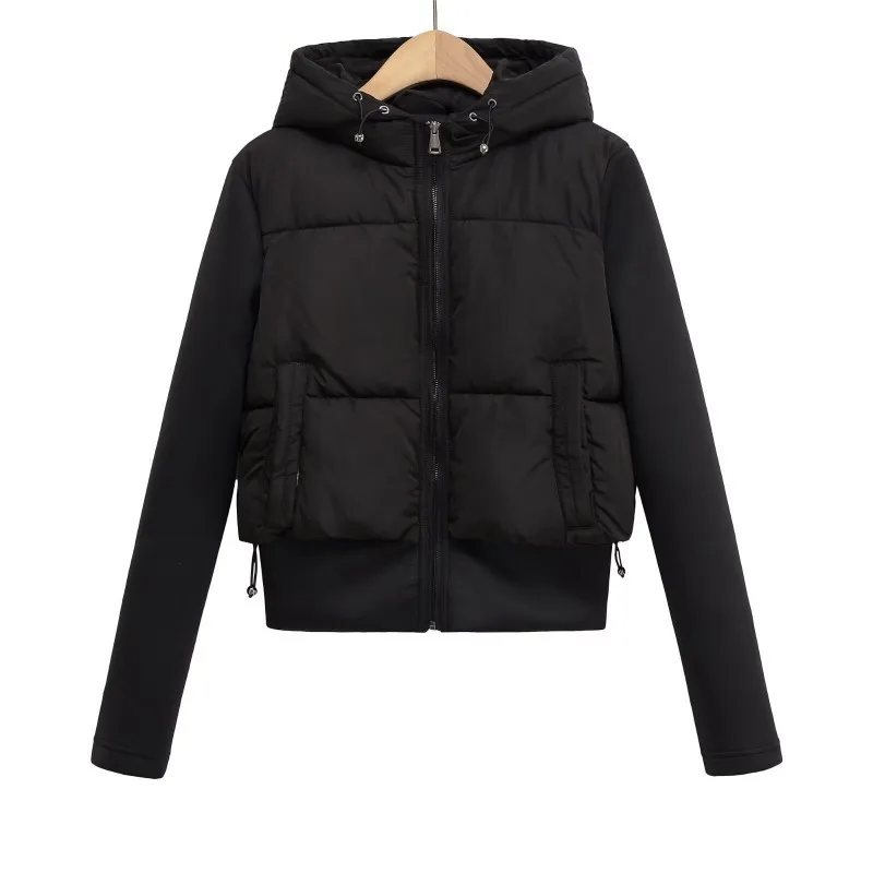 FRAYA LAB 2026 Herbst Neue frauen Casual Mode Schlank Stretch Stoff Spleißen Baumwolle Mantel Warme Mit Kapuze Baumwolle Mantel