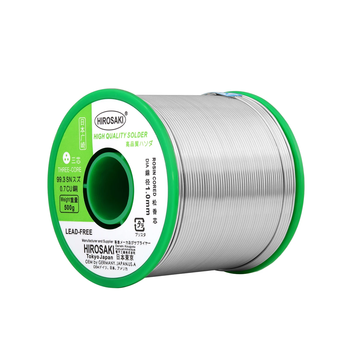 Japan HIROSAKI solder wire with flux three rosin core 99.3% TIN 500g 1.0mm high purity for electrical soldering meets lead free