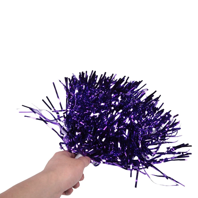 48Pcs Cheerleading Pom Poms Metallic Foil Cheer Pom Poms With Plastic Handle For Adults Kids Cheerleaders Party Purple