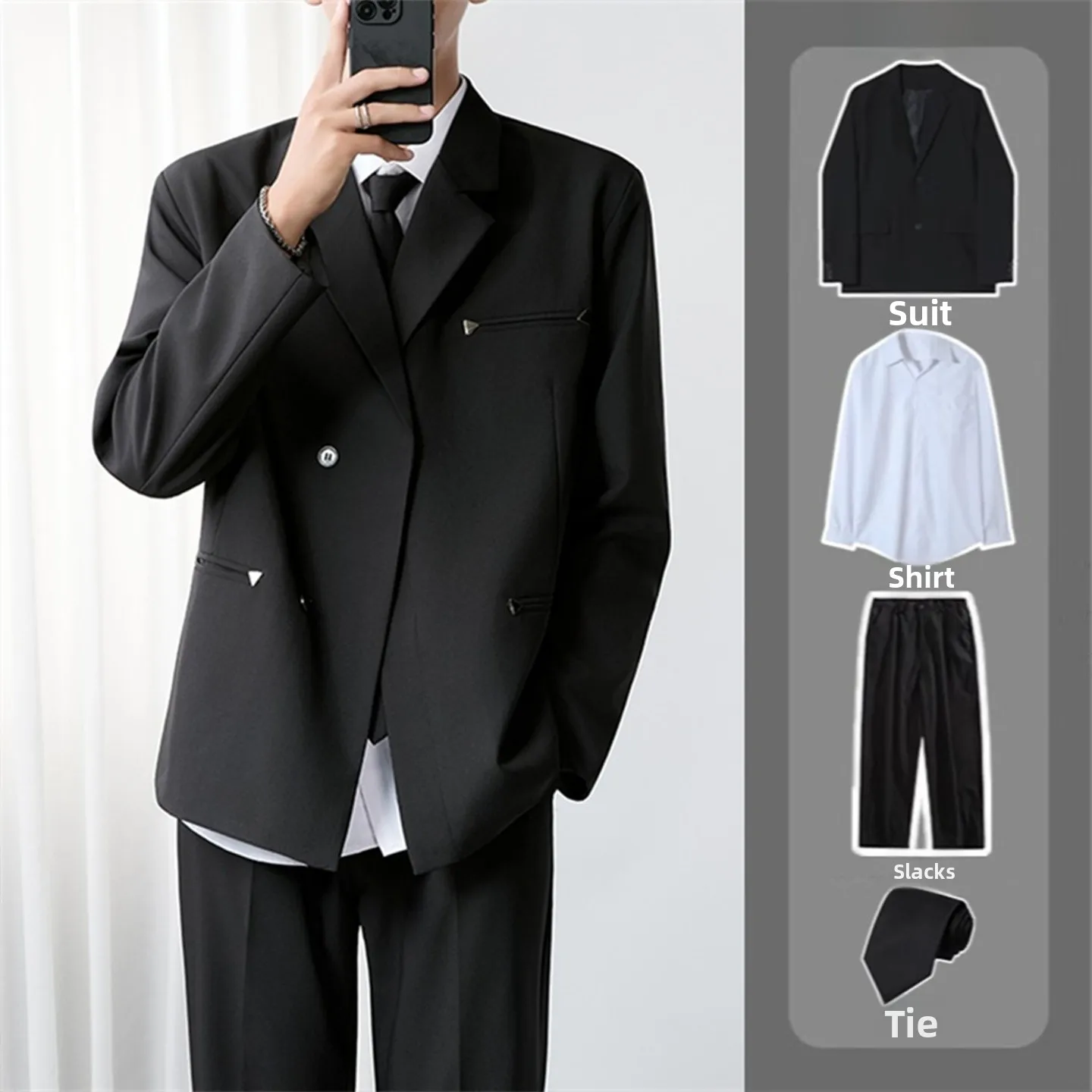 

Spring Autumn Men's Suit Casual Restrained Sle Long Sve Busin Casual Flat Collar Two Button Single Breasted Jaet