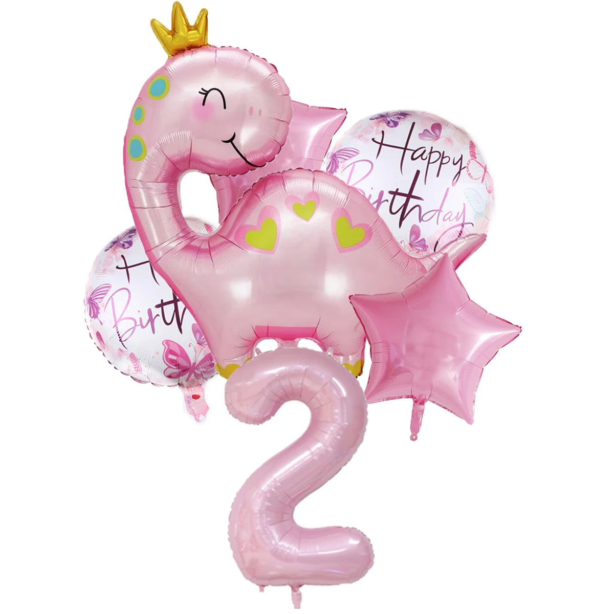 1set Pink Crown Dinosaur Foil Balloons 40 Inch Number Helium Balloon Baby Girl Children‘s Birthday Party Decorations Kids’