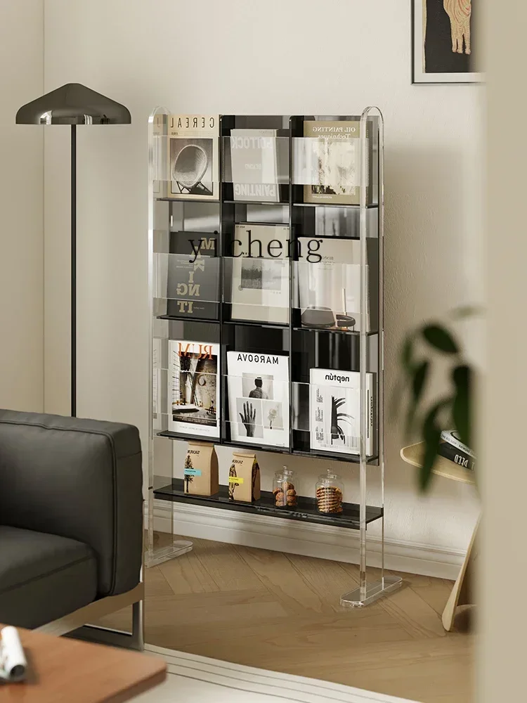 v9.7-acrylic floor-to-ceiling reading bookshelf, living room shelf, newspaper storage, light luxury magazine rack