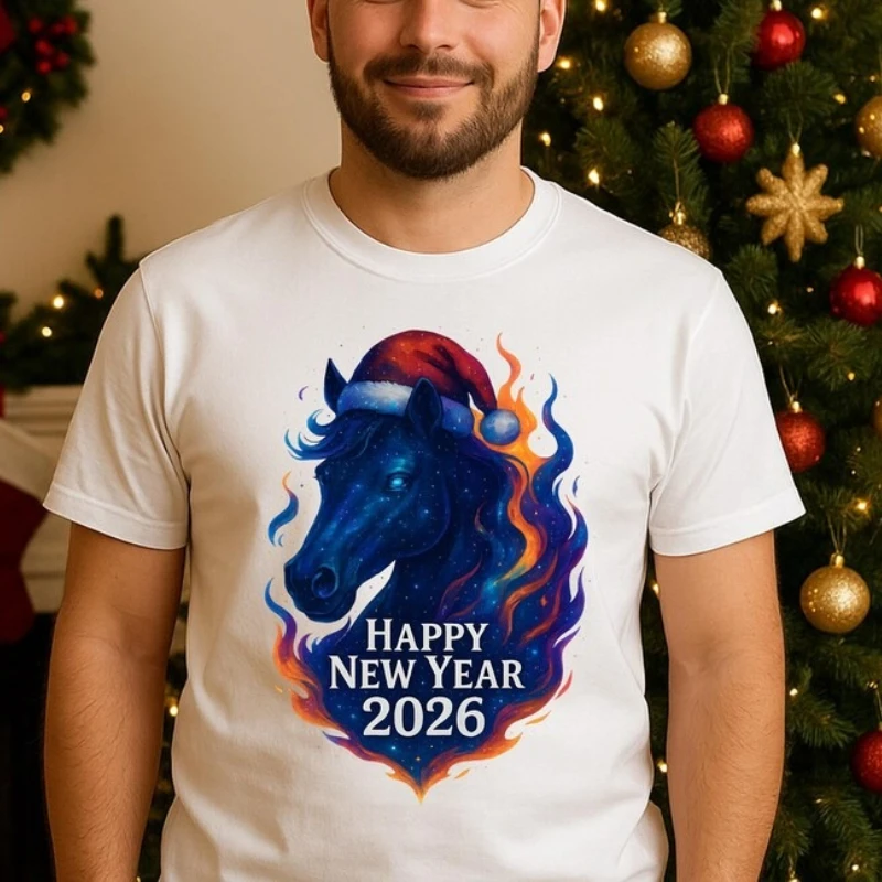 السنة الجديدة النار الحصان PNG حزمة خط الفن الحصان سانتا قبعة عيد الميلاد Clipart Crewneck عالية الجودة القطن رجالي الجرافيك بلايز #2