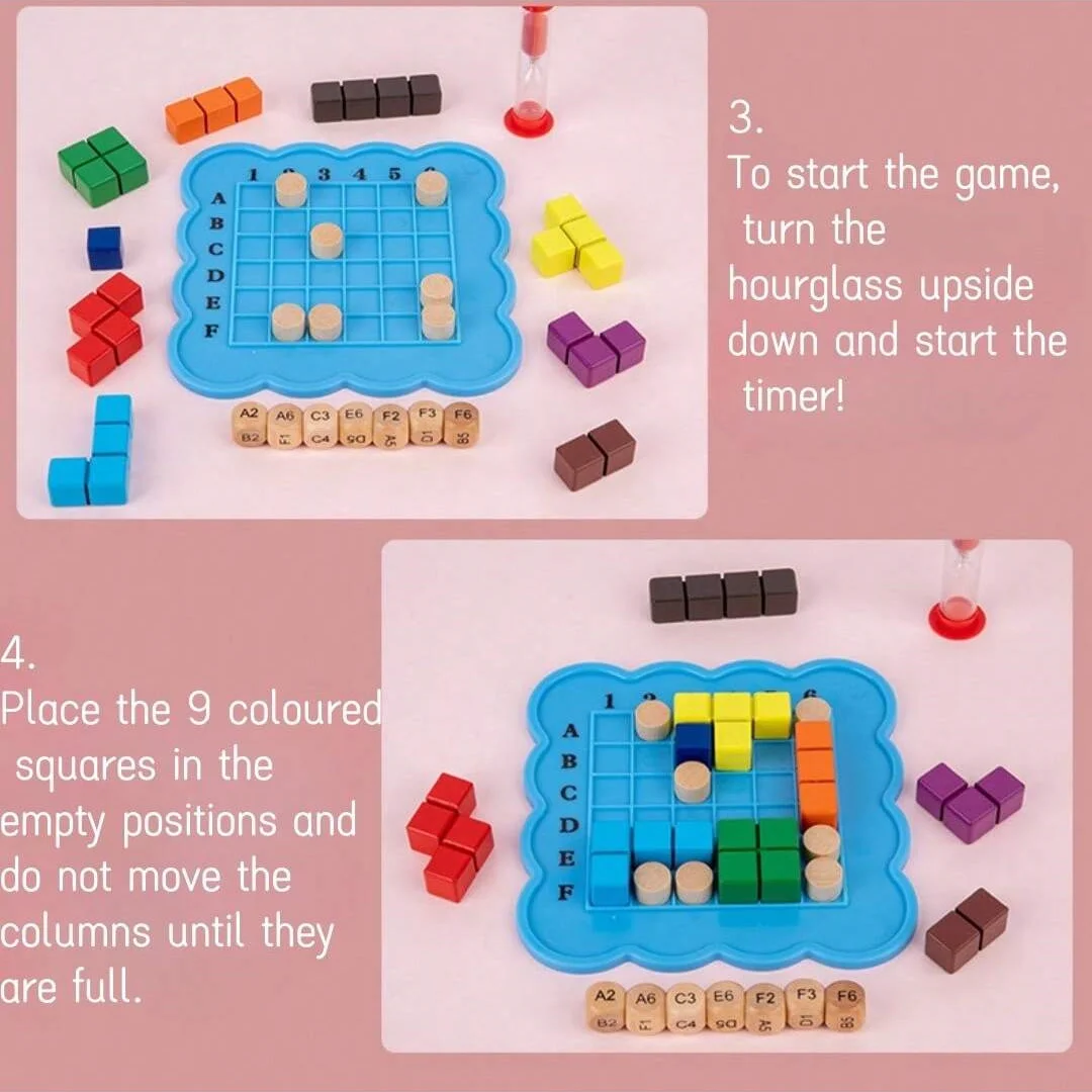 Logic cube, interactive board game, wooden block puzzles, colourful 3D blocks with dice and hourglasses!