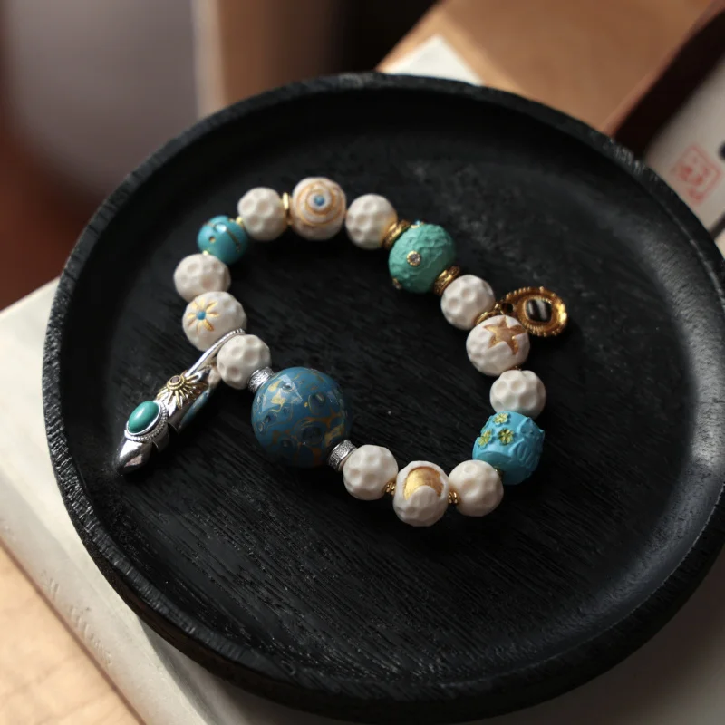 

Ox Bone Phaseless Bucket Beads Matching Moon Multi Treasure Hand String Bracelet Wenwan Fash