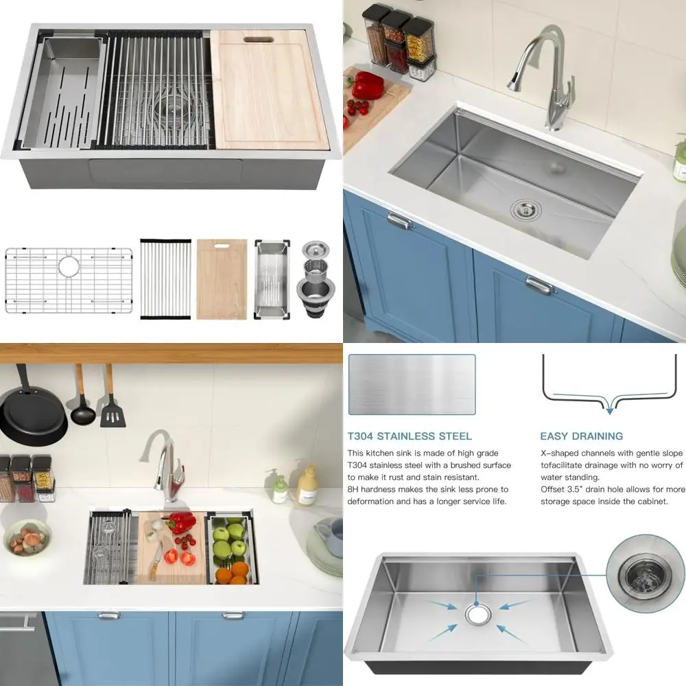 

Stainless Steel 30 x 18 Single Bowl Undermount Kitchen Sink with Accessory