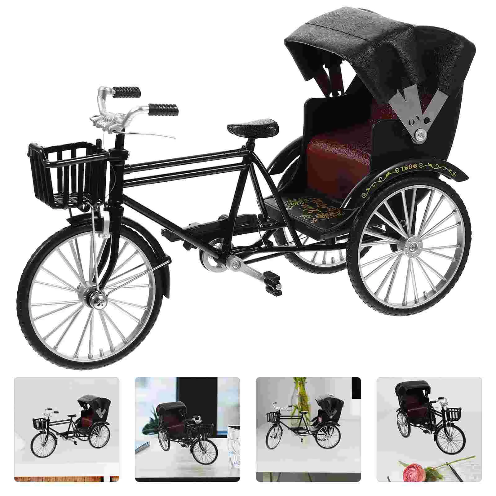 

Rickshaw Model Crafts for Decor Desktop Ornament Home Mini Motorcycles Alloy Jinrikisha Decoration Child Bike