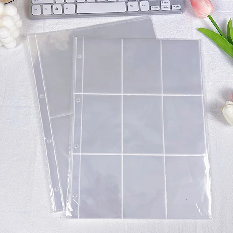 【S】10Pcs A4 Clear Photo Album Refill Pages File Protector 4 Holes 9 Ring Binder For Photocards Cards Notebook