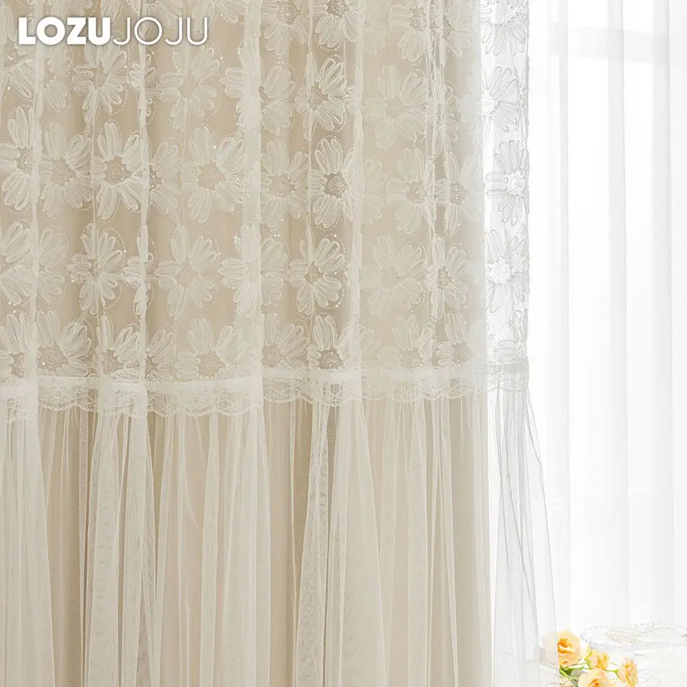 

KAUNFO Double Layer Romantic Shading Window Shading Blackout Curtain Drapes Embroidered Floral Flower Living Room Bedroom 1PC