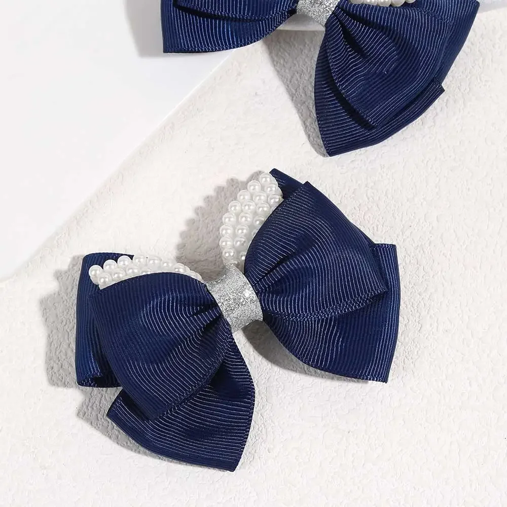 2PCS Sweet Pearl Bow Hairpin For Kids Solid Ribbon Double Bowknot Hair Clip Korean Lovely Hairpins Girls Party Headwear