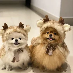 Christmas Pet Clothing Elk Cape Dog Cape Warm Dog and Cat Clothing Transformed Clothing Hat Accessories designer dog clothes