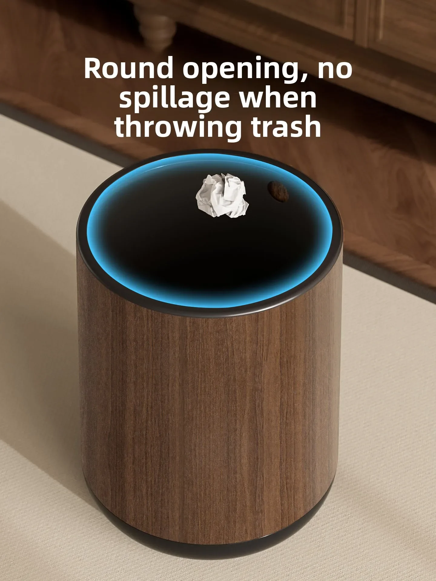 Home Use 2025 New Style Wood Grain Simulation Trash Can Flip Cover Paper Basket for Living Room Indoor Kitchen Bedroom Bathroom