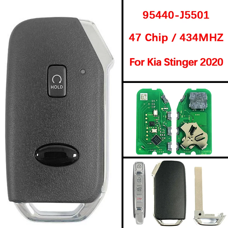 

CN051187 Aftermarket Smart Key Remote 5 Buttons 47C hip 433MHz 95440-J5501 TQ8-FOB-4F46 Auto Start Fob For Kia Stinger 2022