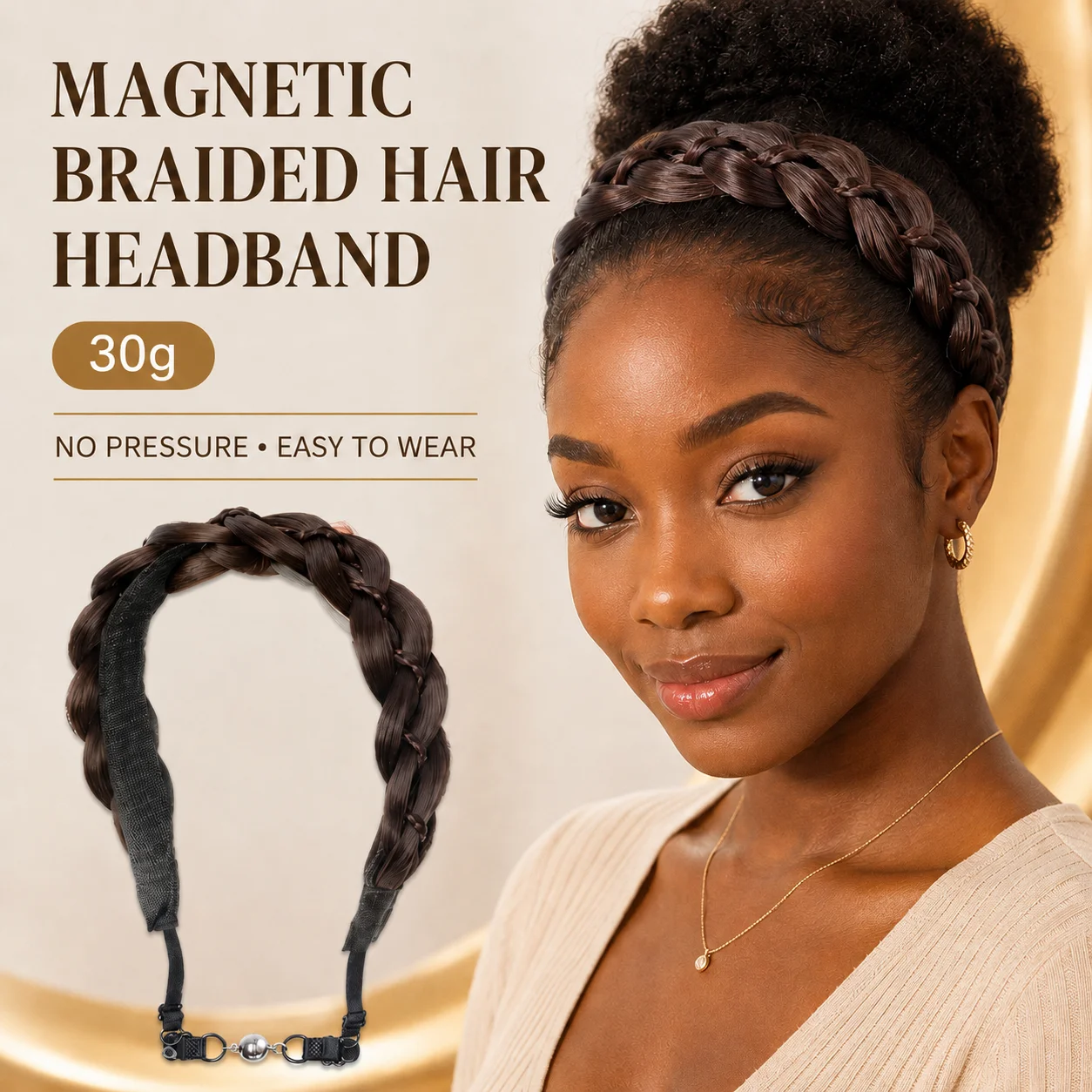 Magnetic Braided Hair Headband for Black Women 30g Lightweight Synthetic Crown Braid No Plastic Frame Easy Wear Hairpiece