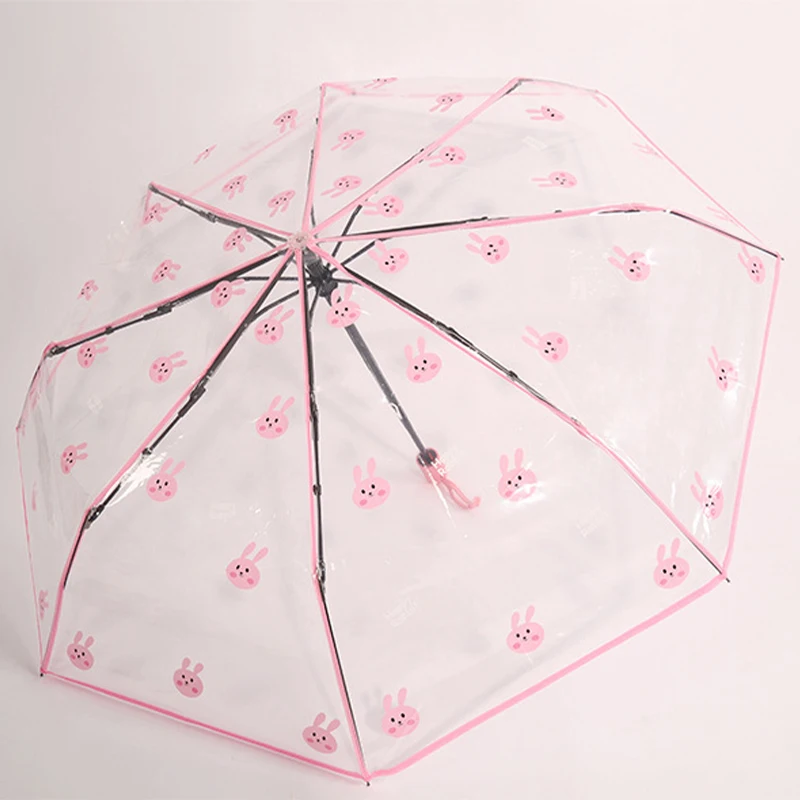 Parapluie Krasnoautomatique transparent unisexe, cadeau de haute qualité, parapluie d\'affaires, rose, lapin, ours brun