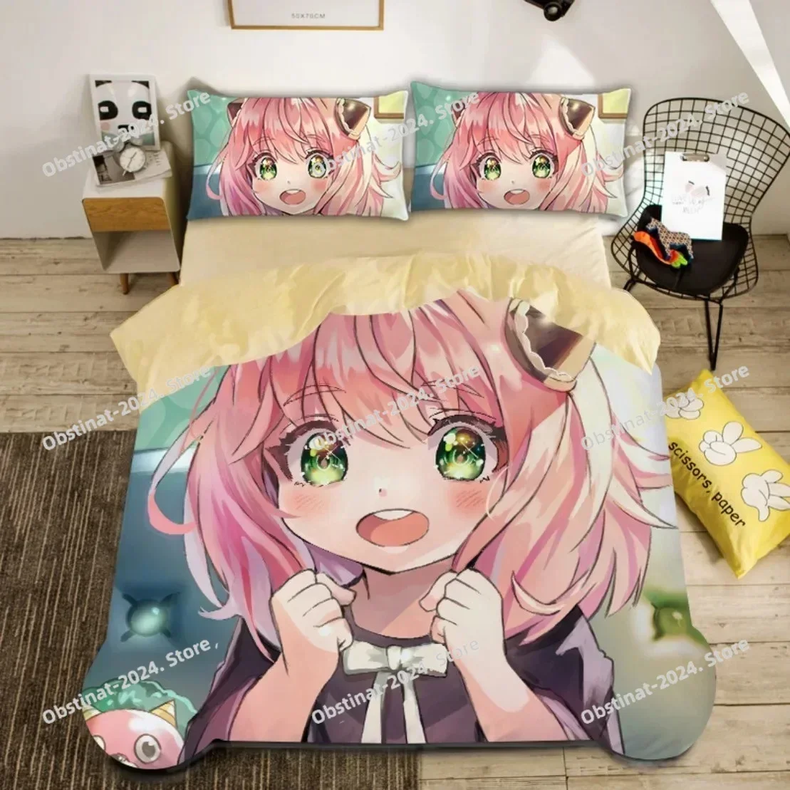 Cute Spy x family Anya Duvet Cover,Anime Spy Family Bedding Set,Boys Girls Single Twin Queen Size Quilt Cover