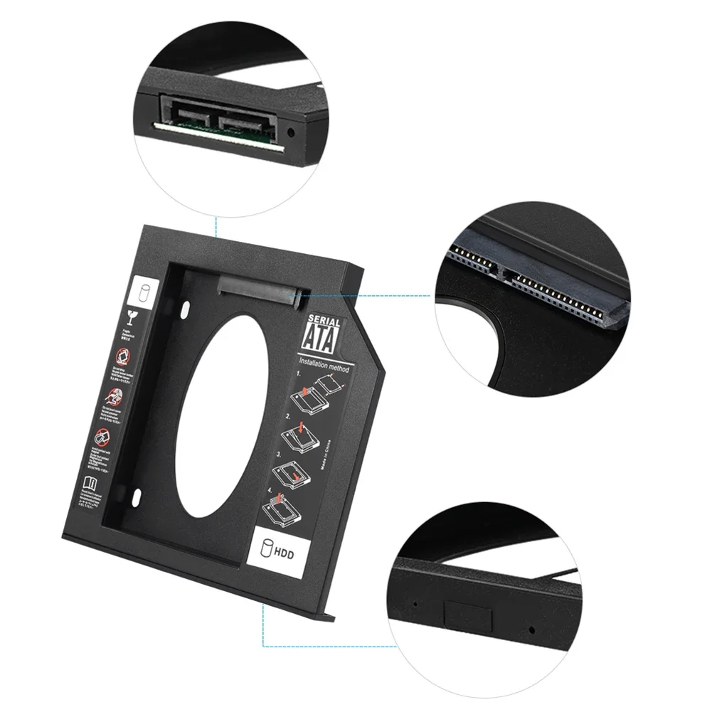 9.5/12.7mm Universale 2nd SSD HDD Disco Rigido Caddy Adattatore Vassoio SATA 3.0 2nd HDD SSD Disco Rigido Caddy per CD/DVD-ROM Baia Ottica