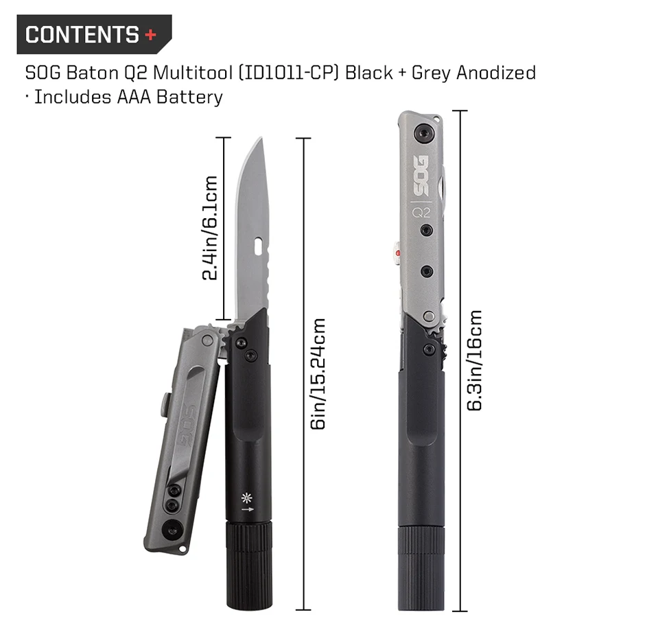 SOG BATON Q2 4 in 1 Multifunctional Tactical Pen Mini Pocket Tools EDC Compact Multi-Tool LED Flashlight Outdoor Survival Tools