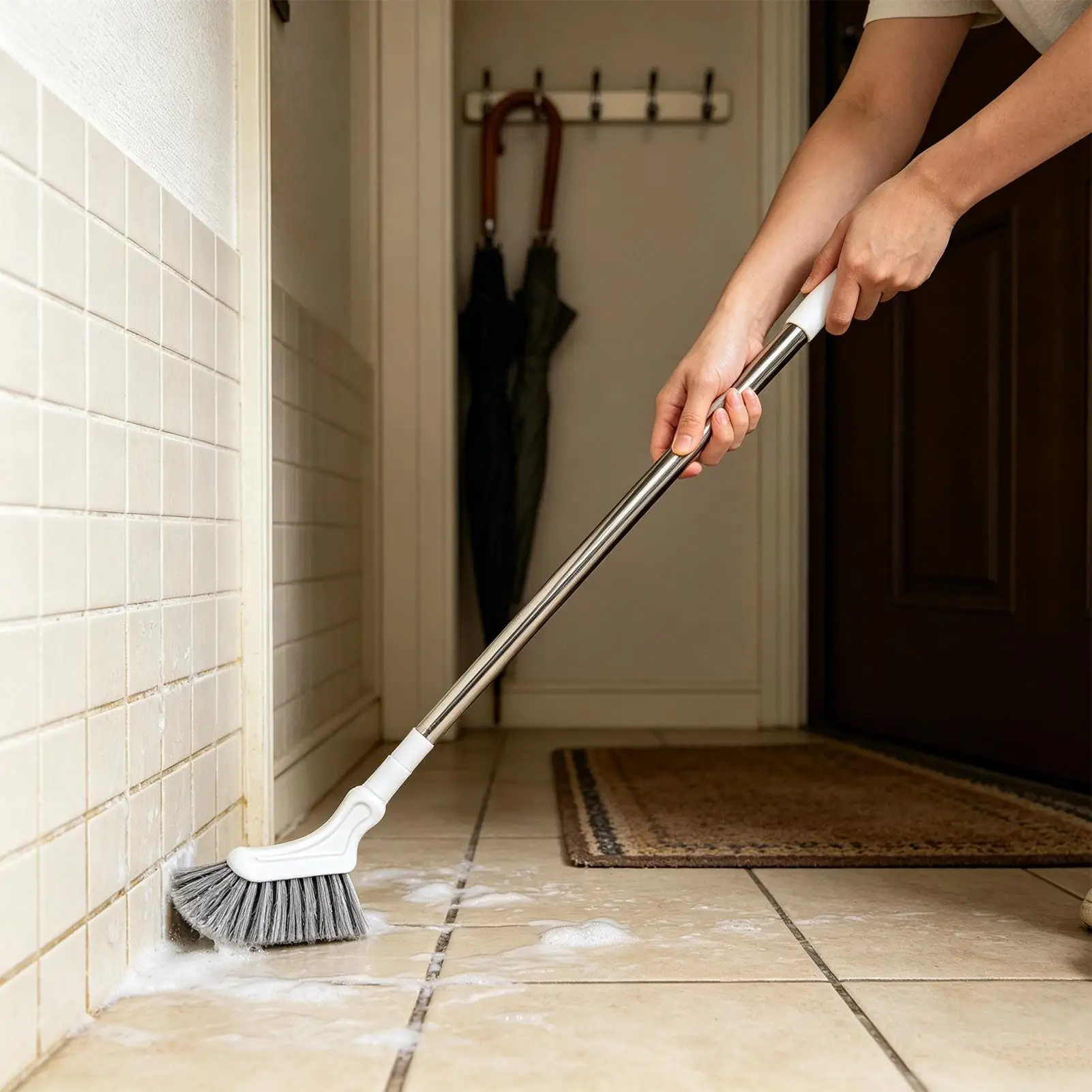 Bathroom Cleaning Brush Telescopic Long Handle L Shape Scrub Brush for Tile Grout Toilet Bathtub Wall Floor Sink Corner Cleaning