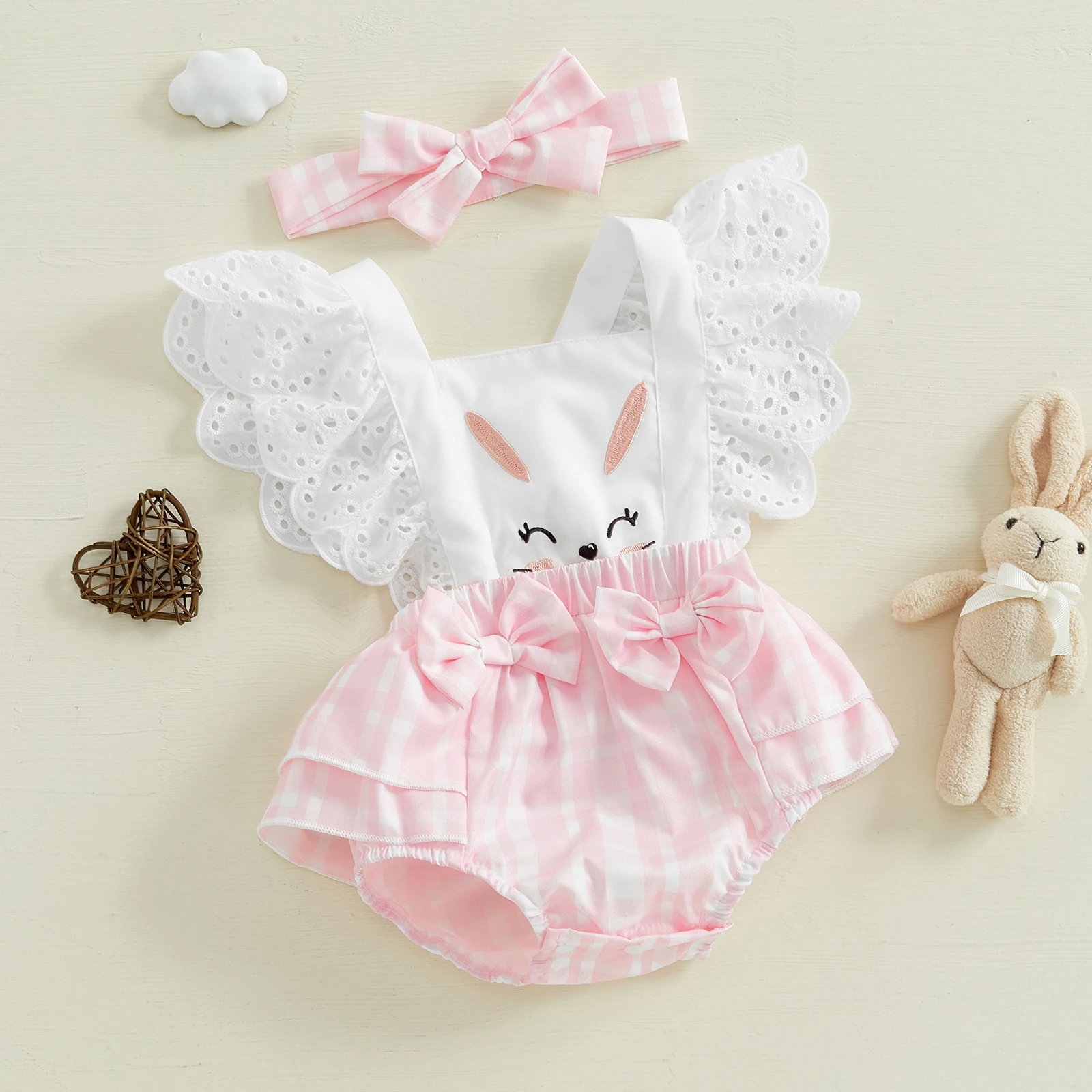 

Пасхальный комбинезон для маленьких девочек, ажурный комбинезон без рукавов с квадратным вырезом и принтом моркови, с повязкой на голову с бантом