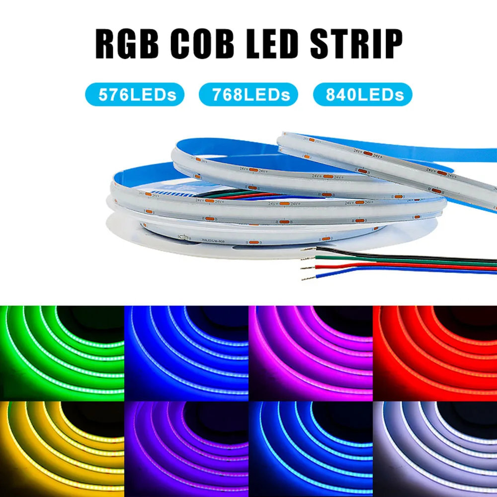 

COB RGB LED Strip Light for Wall Room Decoration DC12V/24V 576 768 840LEDs/m Flexible Ribbon RGB Tape Backlight Linar IP20 IP67