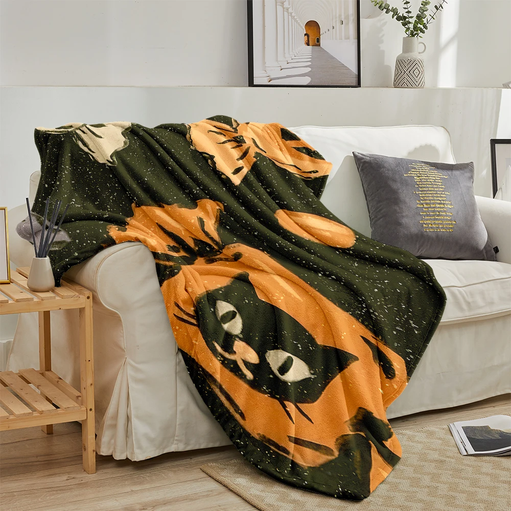 Halloween Candy Cat Pumpkin Flannel Fleece Throw Blanket for Couch Sofa Lightweight Cozy Plush Blanket for Travel Office Nap