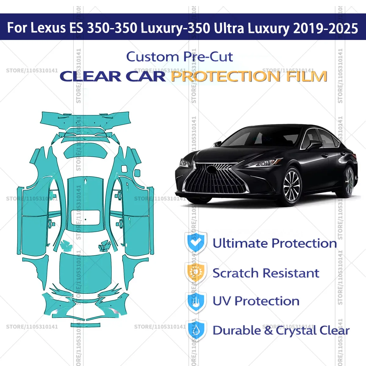 

For Lexus ES 350-350 Luxury-350 Ultra Luxury 2019-2025 Pre-Cut Paint Protection Film PPF Transparent Car Film Automotive PPF