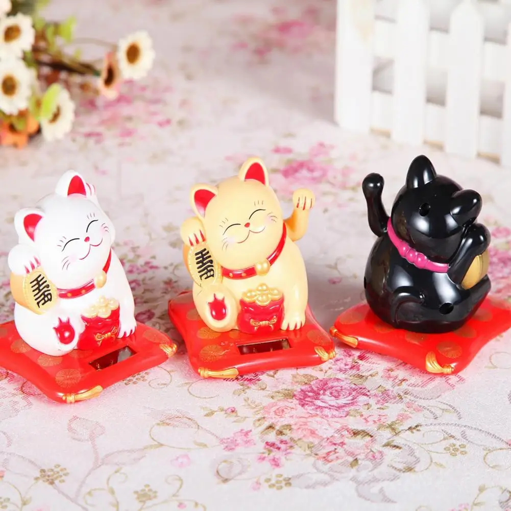 Waving Cat Ornament ABS Lucky Cat Decor Stylish Smooth Edge  Convenient Shaking Hands Car Decoration