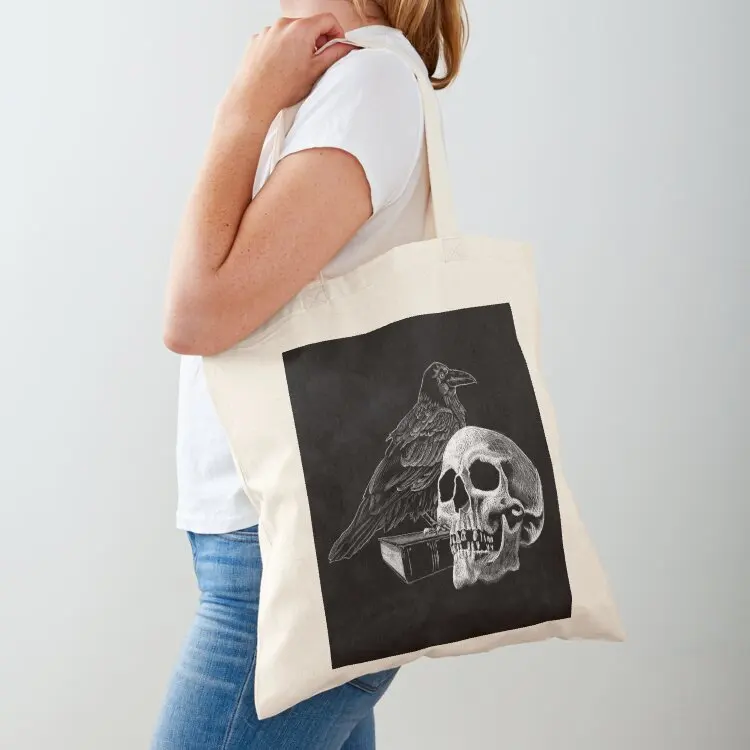 

Quoth the Raven with Skull Tote Bag Large bags for women Canvas stote bag woman shopping bag Shopper
