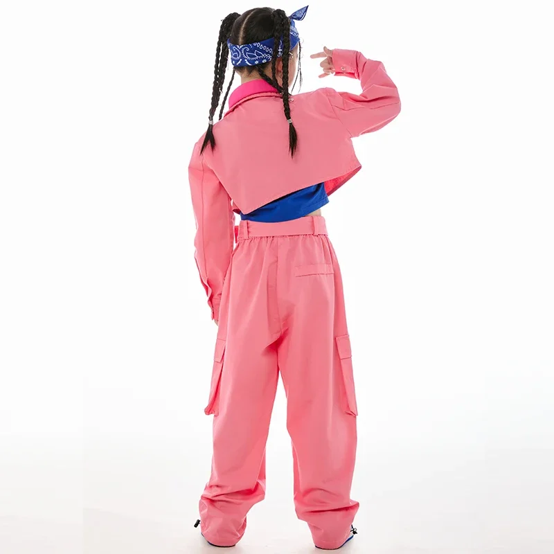 Abrigo y pantalones para niños, ropa de actuación de baile callejero, traje de escenario rosa, ropa de baile de Jazz para niñas, disfraz de Hip Hop de manga larga