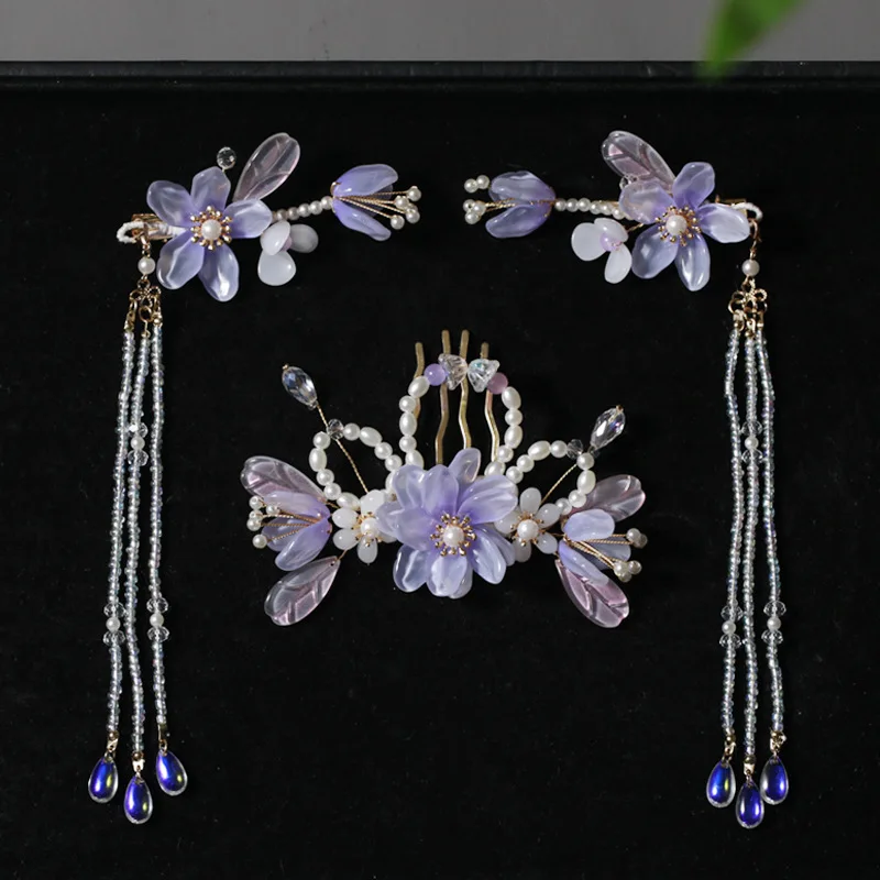 

Chinese Hanfu Purple Flower Hairpin Hair Stick Hair Accessories Set Women Girl Chinese Style Wedding Hair Accessories Jewelry