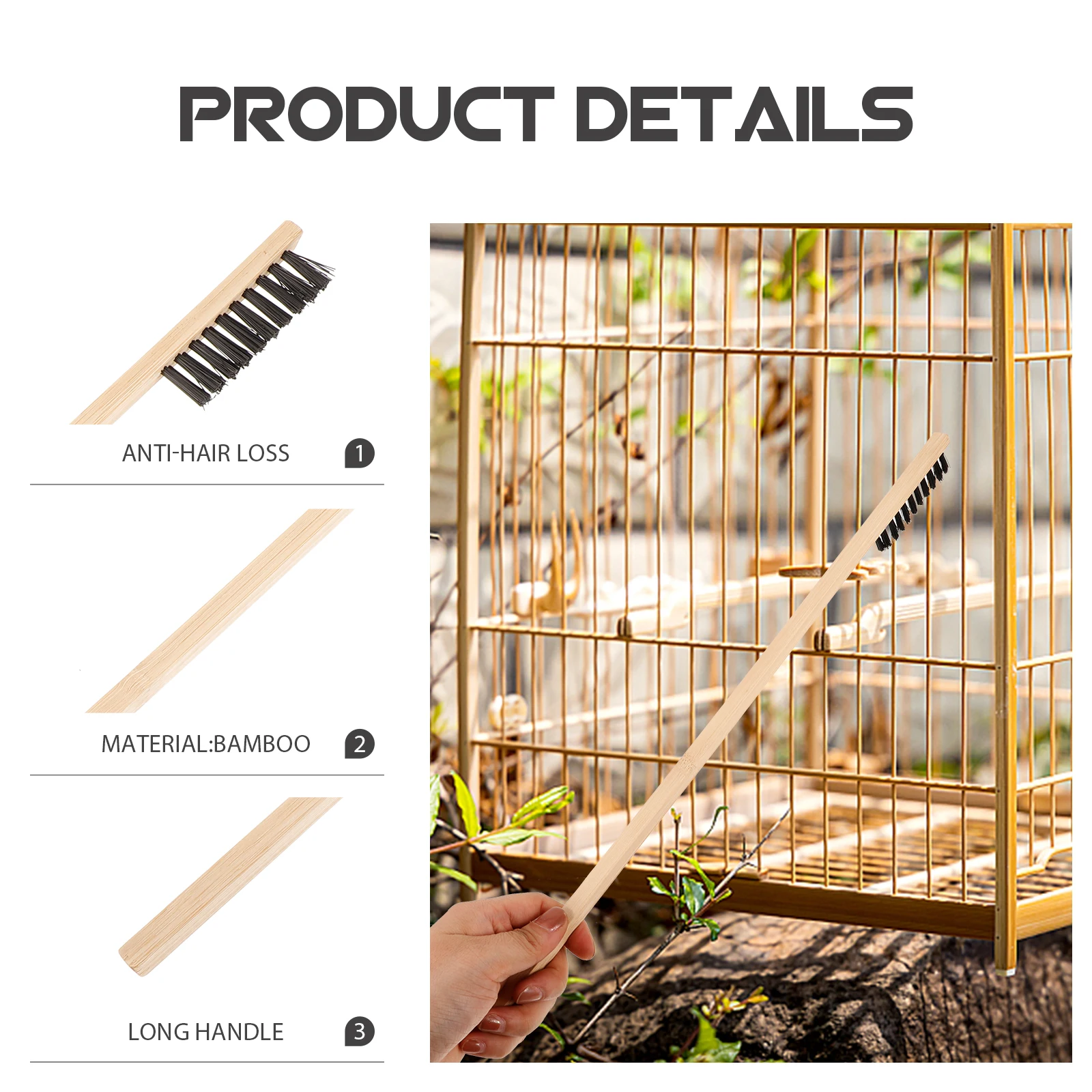 

Bird Cage Cleaning Brush Long Handle Bamboo Cage Brushes for Parrot Small Animal Lightweight Practical Daily Use Stubborn Stains