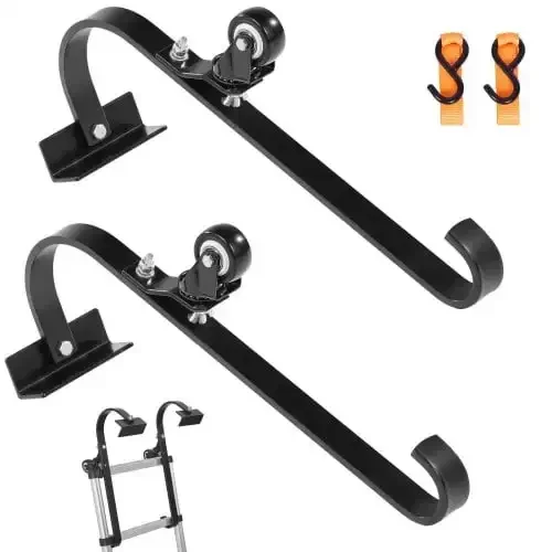 Ladder Roof Hook Stabilizer 2 Pack with Fixed Wheel & Swivel Bar Steel