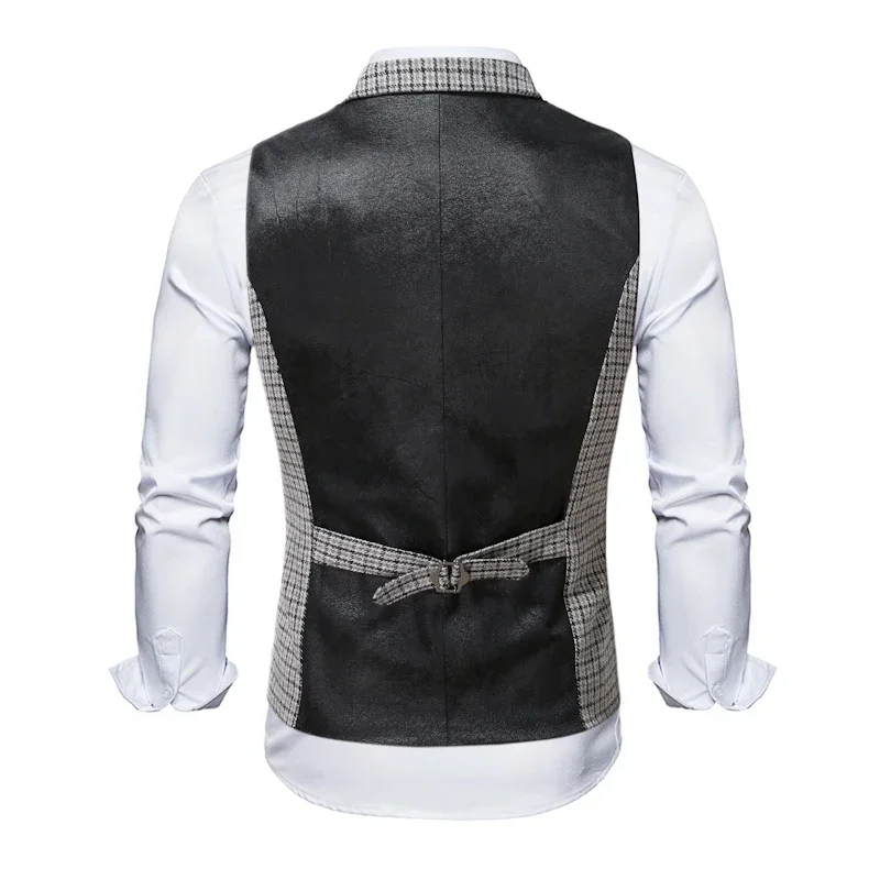 New Men's Plaid Suit Vest Business Casual Wedding Waistcoat Slim Fit Sleeveless Offcie Single Breasted Suit Vests Man