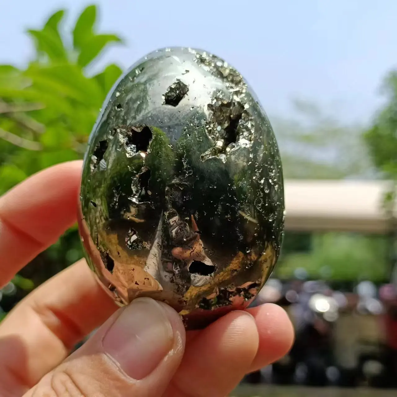 Natural Pyrite Dinosaur Egg, Quartz Crystal,Mineral Specimen Reiki Therapy, Home and Office, Demagneading Decor Gem