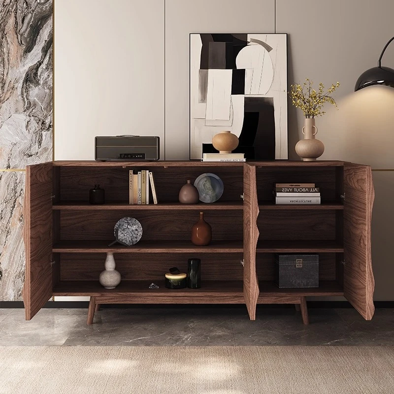 Quanyou Muebles para el hogar Gabinete lateral de comedor de madera maciza, gabinete divisorio de nogal medieval, almacenamiento de sala de estar de villa retro