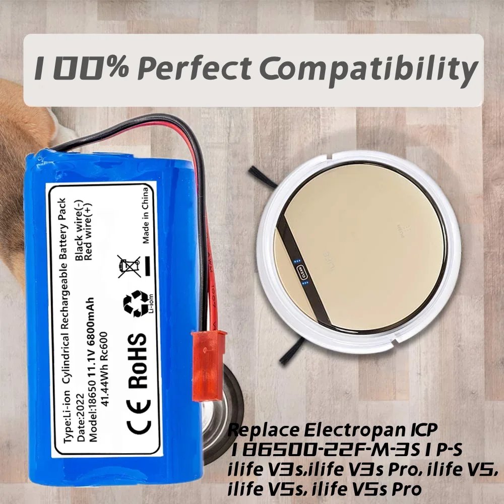 11.1V 2800mAh/4800mAh/6800mAh Battery for Ecovacs Ilife V1 V3 X3 V3 V5 X5 V5S CW310 CEN250 Robot Vacuum Cleaner Battery