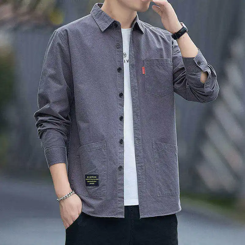 

Men's Workwear Shirt Long Sleeve Lightweight Casual Summer Loose Fit Sun Protection Outerwear Business Gentleman Style PU Lea...