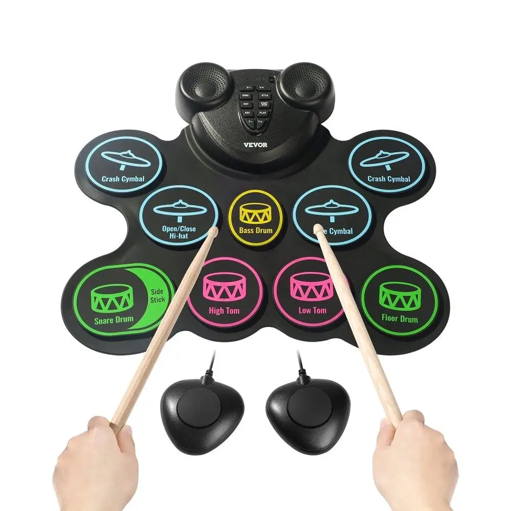 

Electric Drum Set 9 Pad Headphone Jack Built in Pedals Built in Speakers for kids