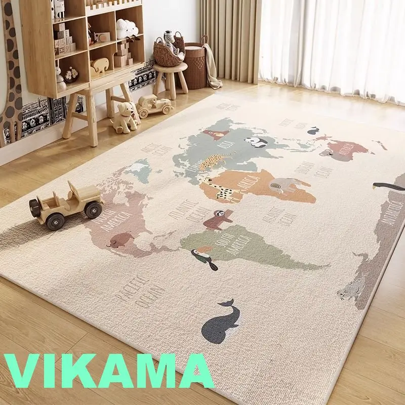 VIKAMA Crystal Velvet Cartoon Wind Baby Room Living Room Bedroom Baby Crawling Play Carpet Non-slip Cushioning Easy to Clean Rug